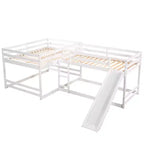Letto a castello a L per 4 bambini, letto a castello quadruplo con scivolo, struttura in legno full e twin per cameretta dormitorio