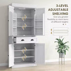 Mobile credenza da cucina da 71" con luci a LED, 6 ante con ripiani, un cassetto e 4 ripiani regolabili
