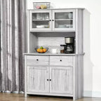 HOMCOM Credenza da Cucina 63,5 cm con Vetrina Superiore, Armadietto Dispensa con 4 Ripiani, Cassetti, Ante in Vetro, Ripiano Aperto per Microonde