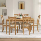 Zevemomo Set da Pranzo da 7 Pezzi in Legno Massello con 6 Sedie Imbottite, Set Tavolo e Sedie Salvaspazio, per Sala da Pranzo, Cucina, Colore Legno Naturale