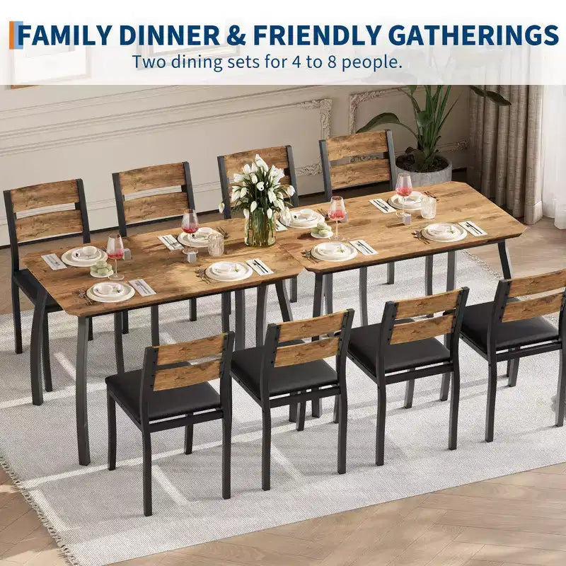 Tavolo e sedie da cucina con struttura in metallo, set da 5 pezzi, con design smussato