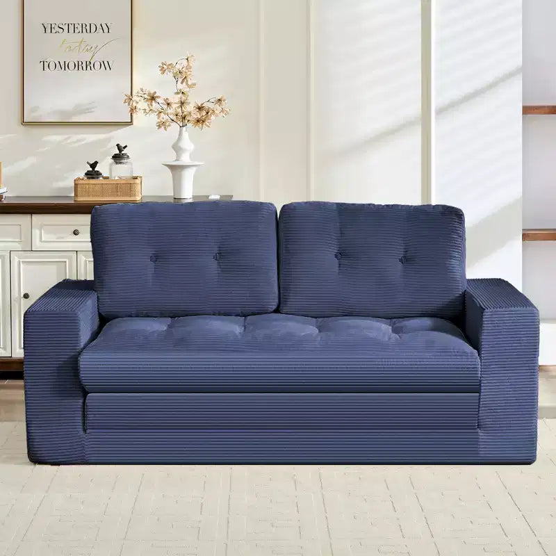 Mjkone Divano letto futon convertibile 2 in 1 da 180 cm, in tessuto a coste, pieghevole, con bottoni trapuntati, divanetto salvaspazio