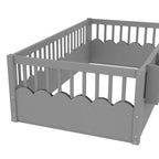 Letto a terra per bambini Bellemave con recinzione rialzata e libreria, struttura letto matrimoniale in legno Montessori per bambine e bambini