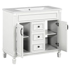 Mobile Bagno Moderno da 90cm con Lavabo Integrato e Specchiera, 2 Ante e 2 Cassetti