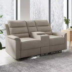 Divanetto reclinabile in tessuto tecnico beige/grigio, 2 posti, schienale e poggiapiedi regolabili