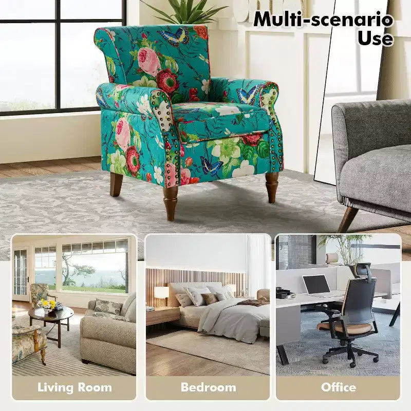Poltrona Araceli Tradizionale in Legno Imbottita Floreale con Schienale Alto e Borchie | ART OF LIVING DESIGNS