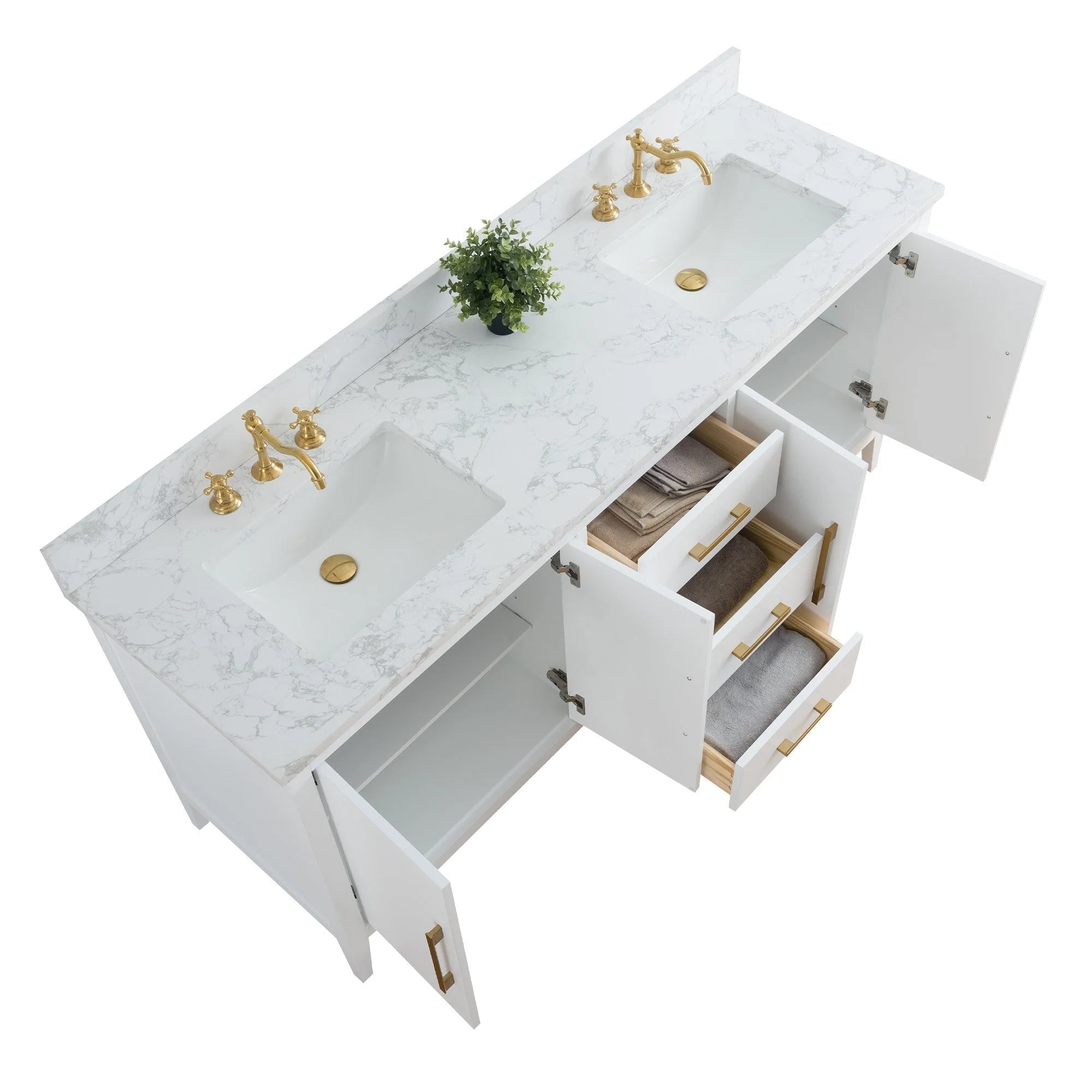 Mobile lavabo doppio Vanity Art 72 per bagno con piano in marmo composito