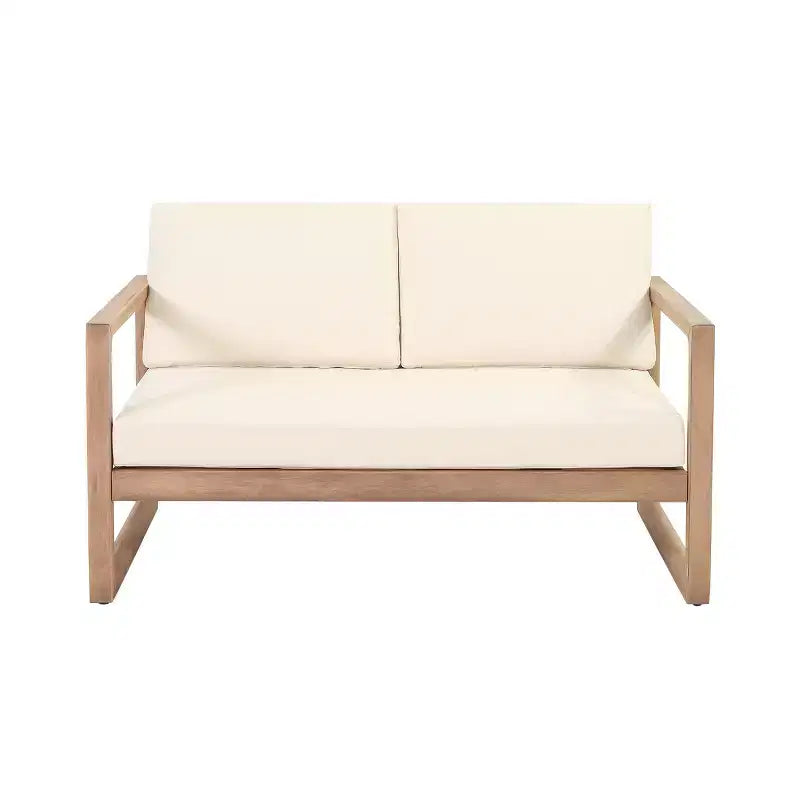 Set Mobili da Patio in Legno di Acacia, Set Conversazione per Esterni con Tavolino da Caffè e Morbidi Cuscini per Giardino, Portico e Balcone, Beige - Merax