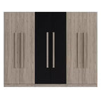 Armadio a 6 ante con 2 cassetti, binari appendiabiti e ripiani, nero+naturale - ModernLuxe