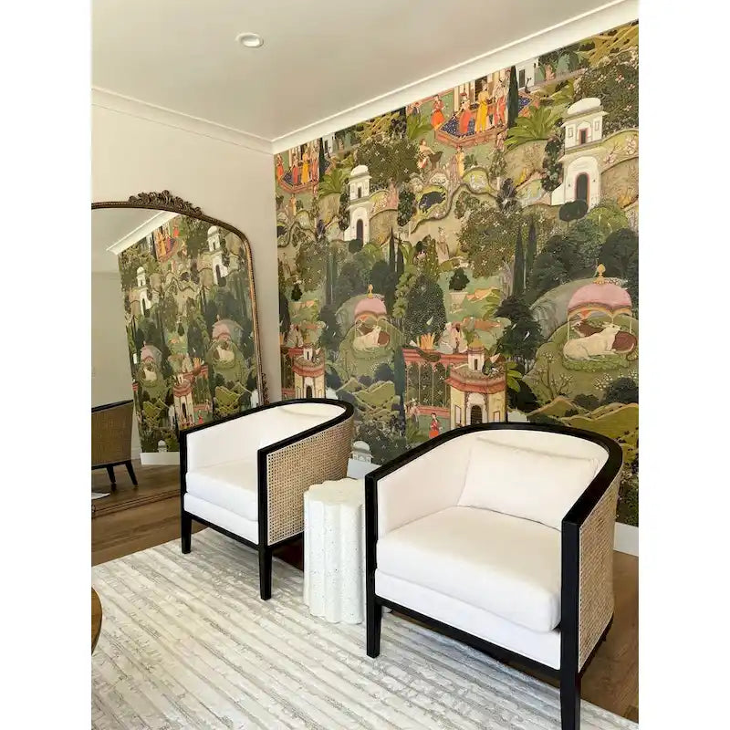 Poltrona d'Appoggio in Lino Tillman con Rattan