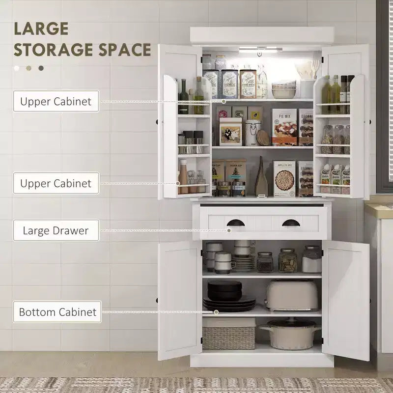 Mobile credenza da cucina da 71" con luci a LED, 6 ante con ripiani, un cassetto e 4 ripiani regolabili