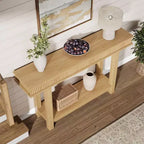 Consolle in legno scanalato stile fattoria a 2 ripiani con scaffale portaoggetti rettangolare stretto, tavolo da ingresso dietro il divano per foyer, corridoio, soggiorno