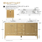 Mobile lavabo doppio Vanity Art 72 per bagno con piano in marmo composito