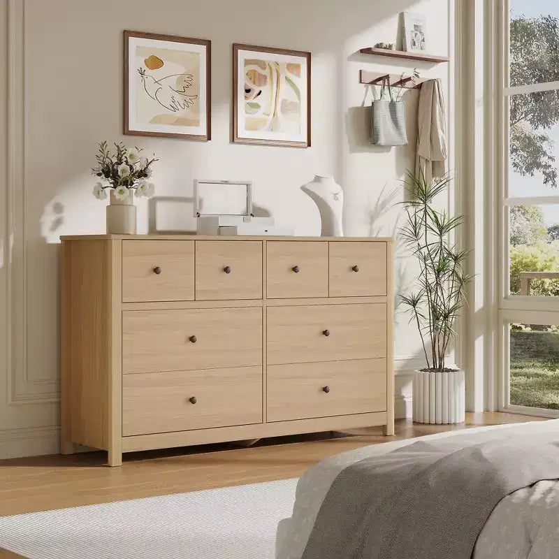 Cassettiera Moderna a 8 Cassetti per Camera da Letto, Ampio Comò in Legno con Contenitore Profondo, Mobile Organizzatore Autoportante per Soggiorno