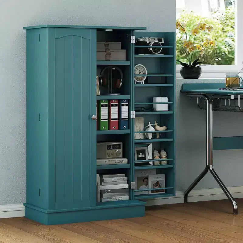 HOMCOM Dispensa da Cucina 41, Mobile Credenza da Cucina a 2 Ante con 5 Ripiani, 12 Portaspezie e Mensole Regolabili per Sala da Pranzo