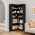 Libreria angolare a 5 ripiani a forma di L, in stile retrò, Bianco/Nero/Legno, singola