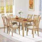 Zevemomo Set da Pranzo da 7 Pezzi in Legno Massello con 6 Sedie Imbottite, Set Tavolo e Sedie Salvaspazio, per Sala da Pranzo, Cucina, Colore Legno Naturale