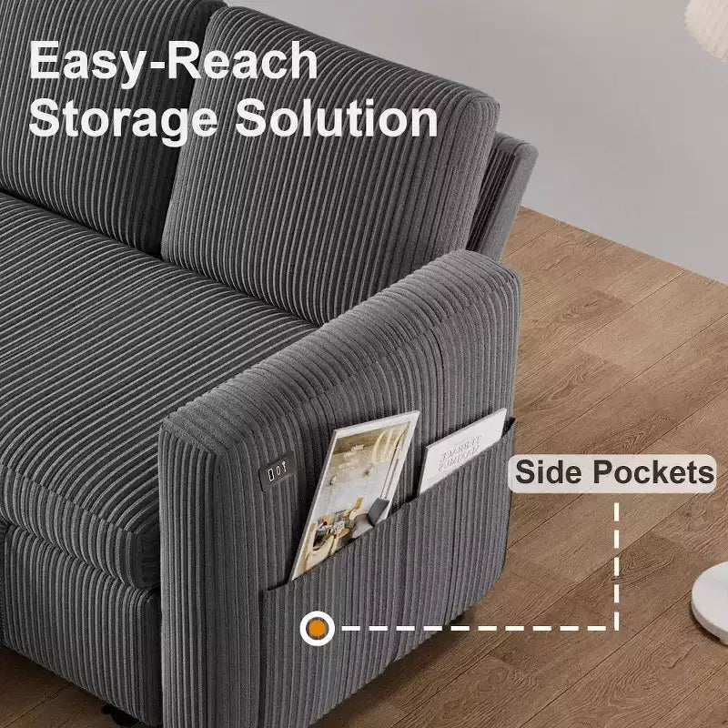 Dyonery Divano Letto Angolare 81, Divano Estraibile a L con Chaise Longue Reversibile con Contenitore, USB, Schienale Reclinabile