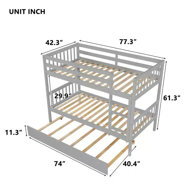 Letto a castello moderno in legno a due piani con letto estraibile, convertibile in 2 letti