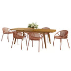 Set da pranzo da esterno allungabile da 7 pezzi con sedie impilabili, tavolo in legno di acacia