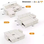 Divano Letto Estraibile 2 in 1 con Chaise Longue Contenitore, Divano Componibile in Ciniglia con Porte USB per Soggiorno