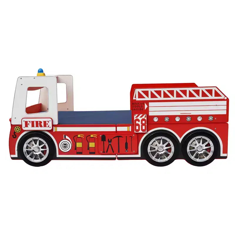 GDFStudio Juna Letto Singolo a Forma di Camion dei Pompieri con Luci LED