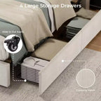 CuisinSmart - Struttura letto in velluto a coste con testiera, struttura letto imbottita con piattaforma con 4 cassetti portaoggetti e supporto a doghe in legno