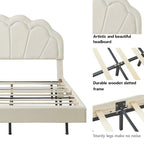 Comodino a 2 Pezzi Letto a Piattaforma Matrimoniale a LED con Pouf Contenitore