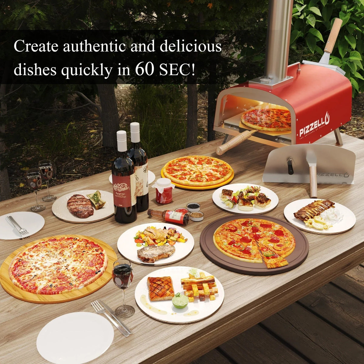 Forno per pizza da esterno multifuel per pizza con bruciatore a gas e contenitore per legna - 12 pollici