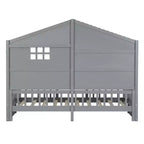 Letto a capanna per bambini con scaffali e sponde, Struttura letto in legno stile Montessori per bambini con finestra e striscia luminosa scintillante