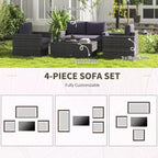 Set Divano in Rattan da 4 Pezzi, Set Divani da Esterno in Vimini con Divanetto Sedie Tavolino con Piano in Vetro per Giardino