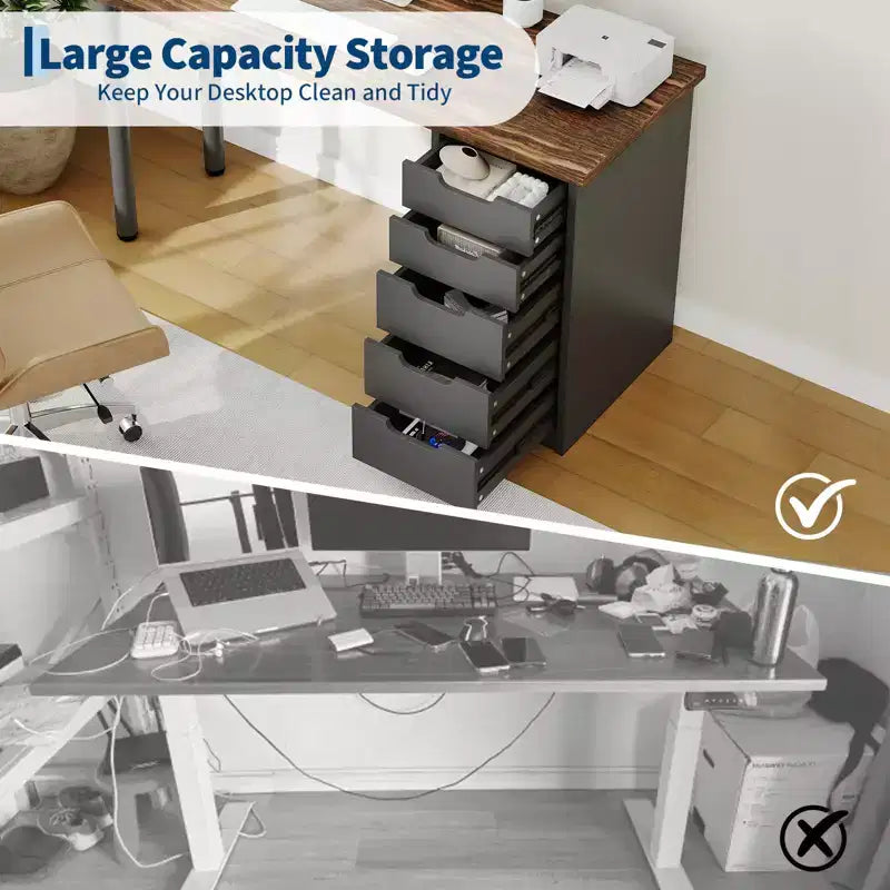 Scrivania per computer da 47 pollici con 5 cassetti, tavolo da studio/scrittura moderno rustico reversibile, workstation per ufficio domestico per piccoli spazi