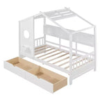 Letto a casetta in legno per bambini, piazza singola/matrimoniale, con 2 cassetti e ripiano portaoggetti - ModernLuxe