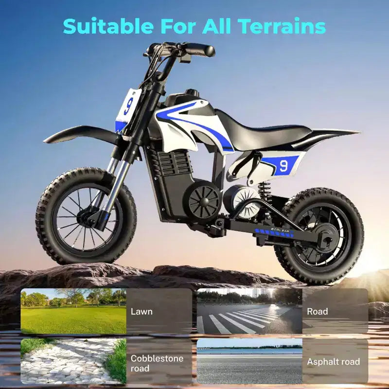 ECOLEAP K1 Moto da cross elettrica per bambini 36V 25 km/h veloce, autonomia 22 km, motore di picco 700W, 3 modalità di velocità, pneumatici fuoristrada da 12 pollici, certificazione UL, età 3-10 anni