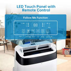 Condizionatore portatile da 10000 BTU, climatizzatore domestico con telecomando per ambienti fino a 42 mq, funzioni 3-in-1/timer 24 ore/ruote piroettanti