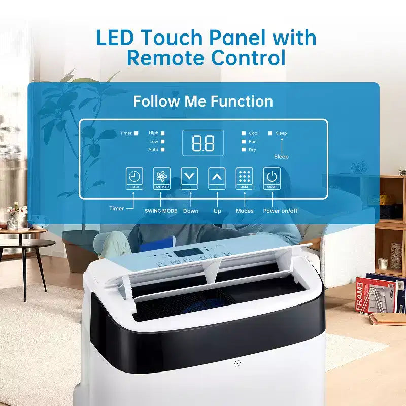 Condizionatore portatile da 10000 BTU, climatizzatore domestico con telecomando per ambienti fino a 42 mq, funzioni 3-in-1/timer 24 ore/ruote piroettanti