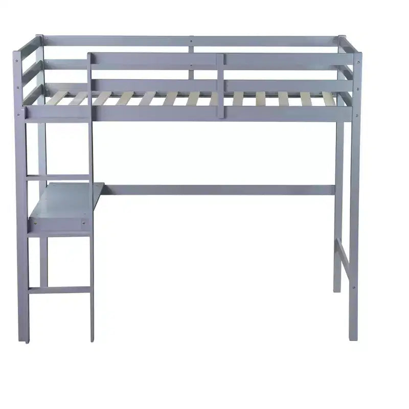 Letto a soppalco Okak Minimalism con scaletta, letto a soppalco singolo in legno di gomma con spondina di sicurezza e scrivania integrata, telai per letti per bambini, ragazzi