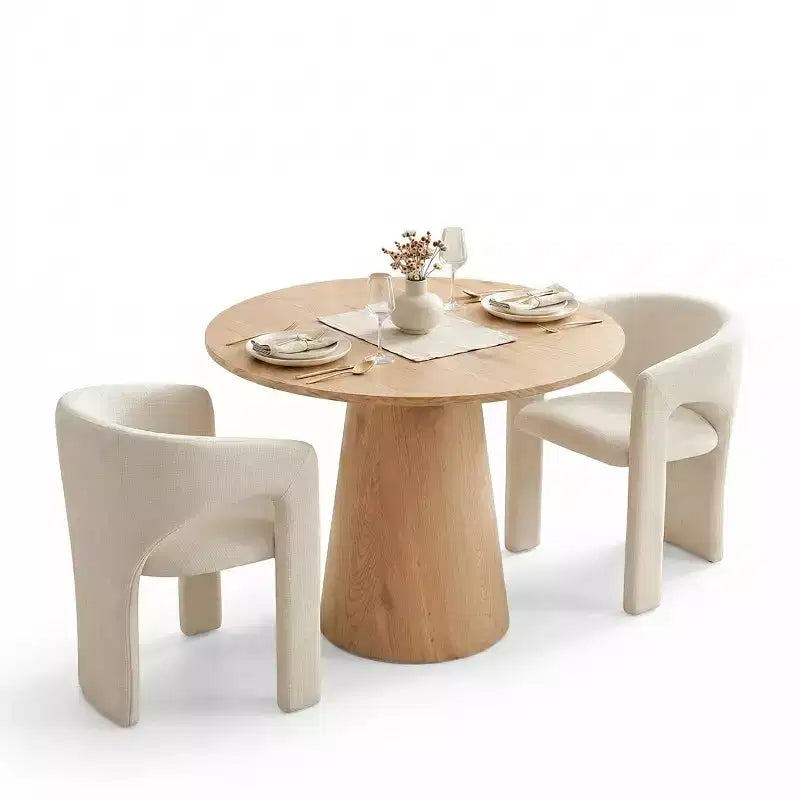 Set Tavolo da Pranzo Piccolo per 2, Sedie Imbottite Beige, Tavolo da Pranzo Rotondo con Piedistallo, Mobili da Cucina Moderni e Compatti-Panipeachy