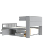 Letto a piattaforma Twin/Full Size Captain con 4 cassetti e mensole portaoggetti, struttura letto in legno massello con testiera libreria contenitore