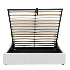 Letto imbottito Queen size con sistema di sollevamento idraulico e vano contenitore - Beige