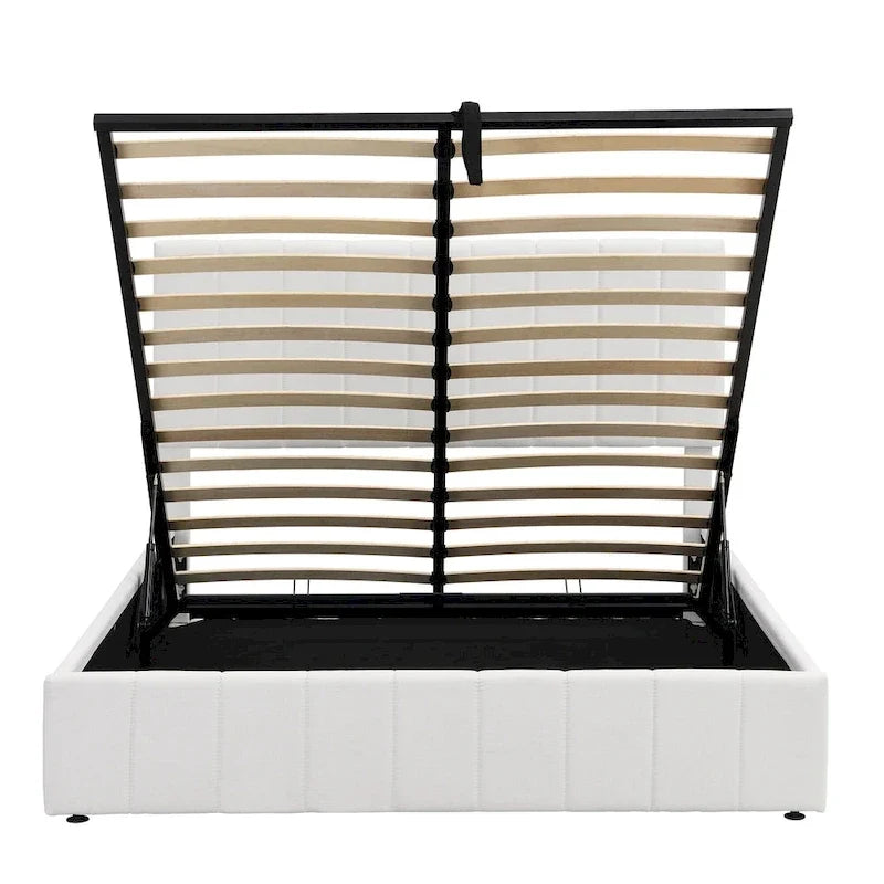 Letto imbottito Queen size con sistema di sollevamento idraulico e vano contenitore - Beige