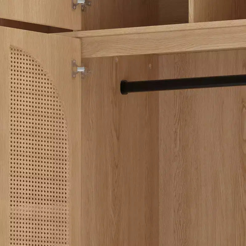 Armadio Guardaroba a 8 Ante di Grande Capacità, Alto 180 cm, con Asta Appendiabiti, Ripiani Regolabili e Ante Decorative in Rattan