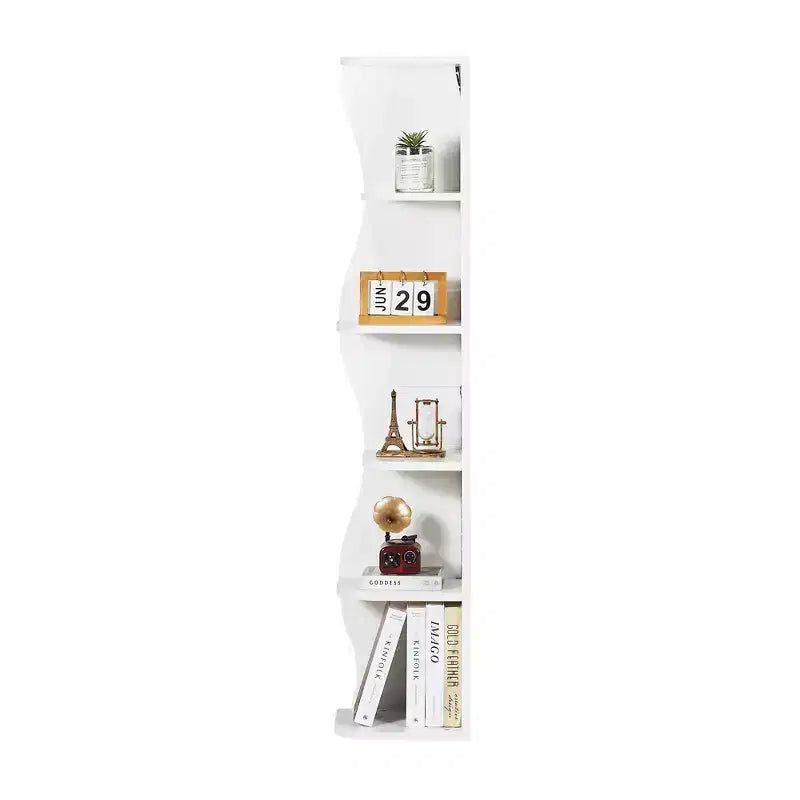 VECELO Scaffale angolare a 5 ripiani Wave, Scaffale espositivo verticale alto per piccoli spazi e soggiorno, Bianco