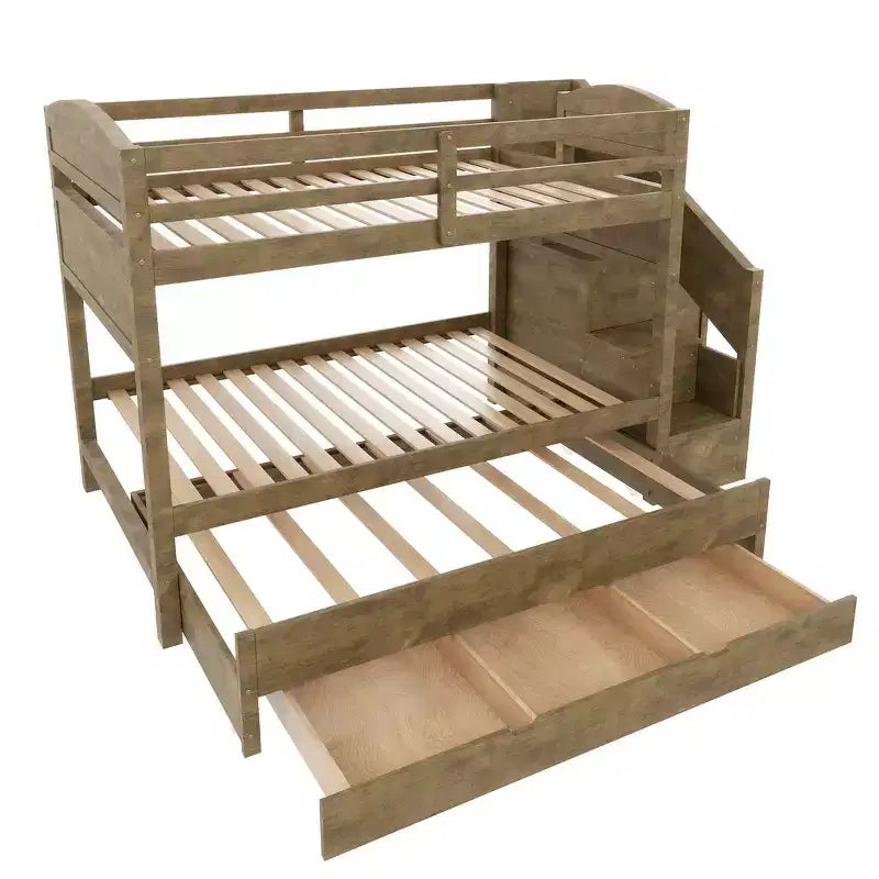 Whisen Letto a castello Twin XL con rotelle estraibili, letto a castello con contenitore, letto a castello in legno massello, scala con contenitore, armadio, 3 cassetti, per bambini