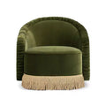 Poltrona Jennifer Taylor Home Serena 31,5" con schienale a botte arricciato e frange Bullion, velluto performance verde oliva