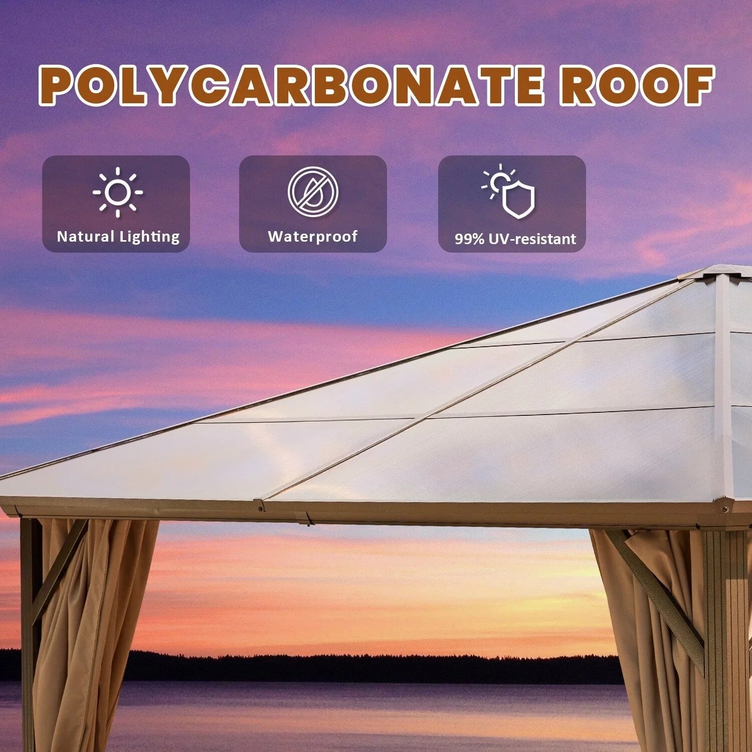 EROMMY Gazebo a tetto rigido, Pergola da esterno con doppio tetto, zanzariere e tende, Tenda da sole resistente per patio, cortile, feste in piscina