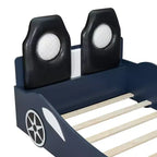 Letto a piattaforma a forma di auto da corsa Whisen Wood, formato singolo, con LED e schienale imbottito