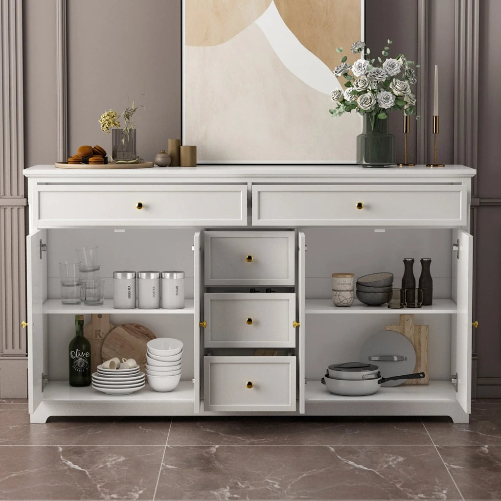 59.1'' Credenza Buffet Bianco Laccato Moderno Metà Secolo Contemporaneo