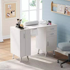 Tavolo manicure da 42'' per onicotecnica con raccoglitore di polvere e poggia polso, scrivania per unghie con armadietto verticale estraibile, 1 mobiletto portaoggetti, 2 cassetti
