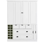 Whisen Armadio Dispensa per Cucina Autoportante Alto 180 cm, Grande Credenza Contenitore per Sala da Pranzo con 4 Ante Pieghevoli, Ripiani, Portabottiglie